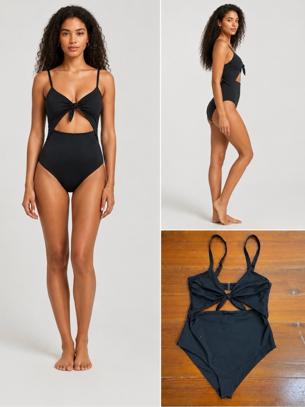 Mara Hoffman Kia Cutout One-Piece Black Tie Swimsuit Sz 2X 🧡🎀
